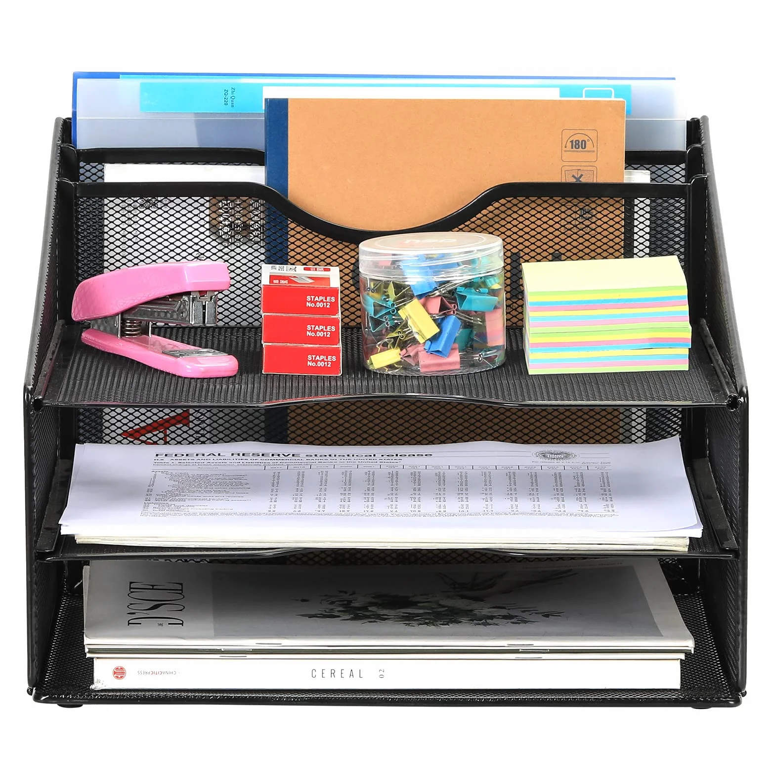 EasyPAG Portadocumenti da Scrivania A4 5 Compartimenti Metallo Rete,Vassoio Lettere,Organizzatore Carta,Ripiano Portacorrispondenza per Ufficio & Casa,Nero