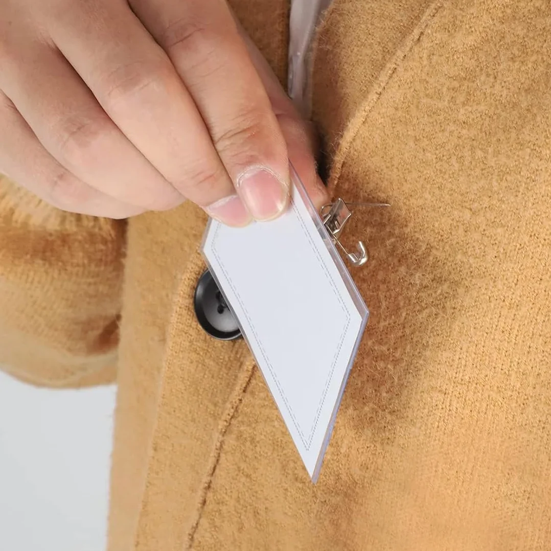 Targhette con nome per vestiti 20 pezzi plastica trasparente clip spilla sicurezza