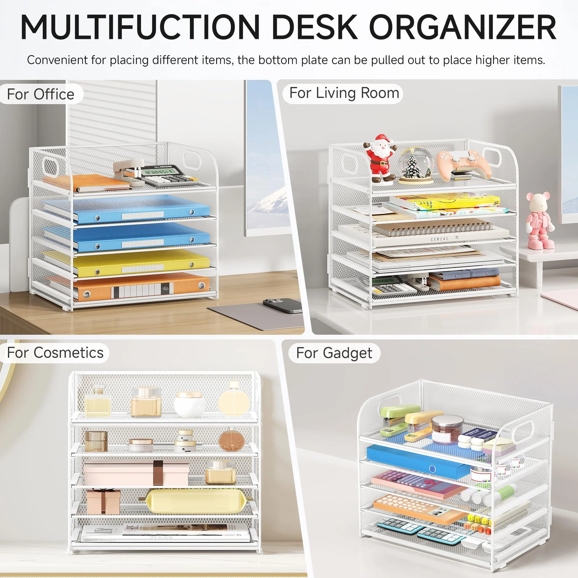 VITVITI Organizer Scrivania,5 Livelli Porta Documenti Scrivania, Rete in Porta Fogli a4 da Scrivania Accessori per Casa Ufficio (Bianco)