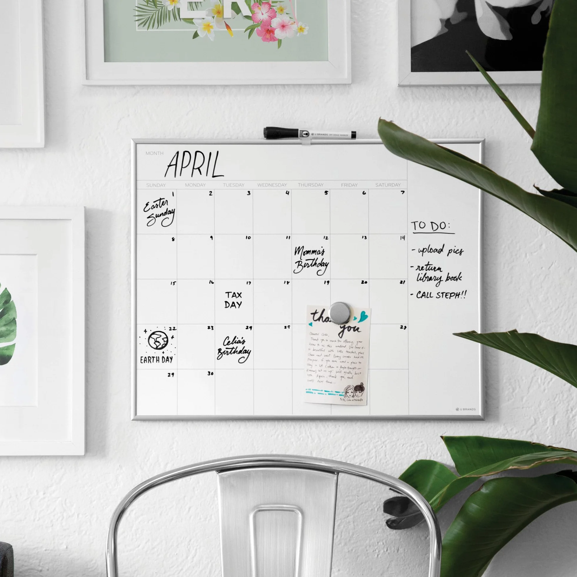 U Brands calendario mensile lavagna magnetica Silver Frame