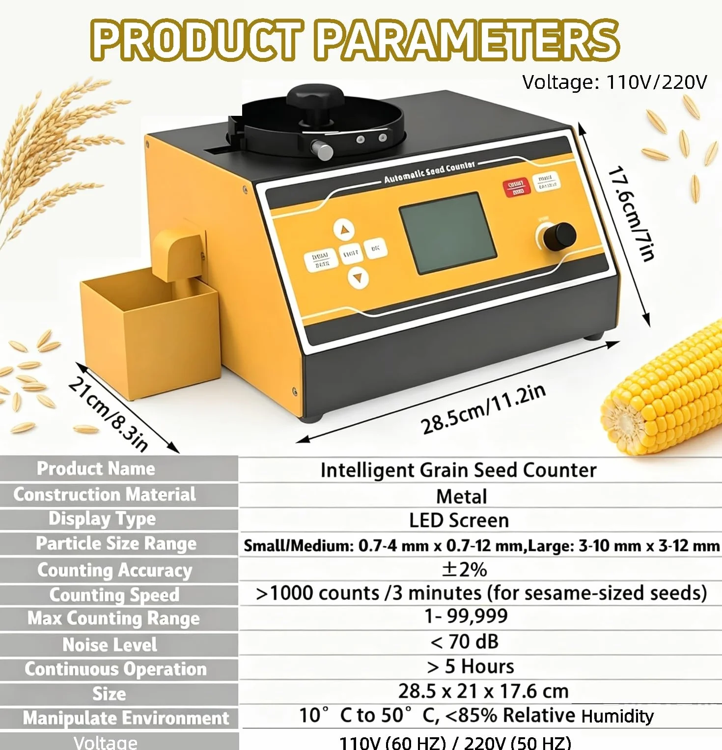Contatore automatico touchscreen, strumento di conteggio dei semi del microcomputer con display a LED, velocità regolabile, gamma accurata da 1 a 12 mm per riso, grano, mais