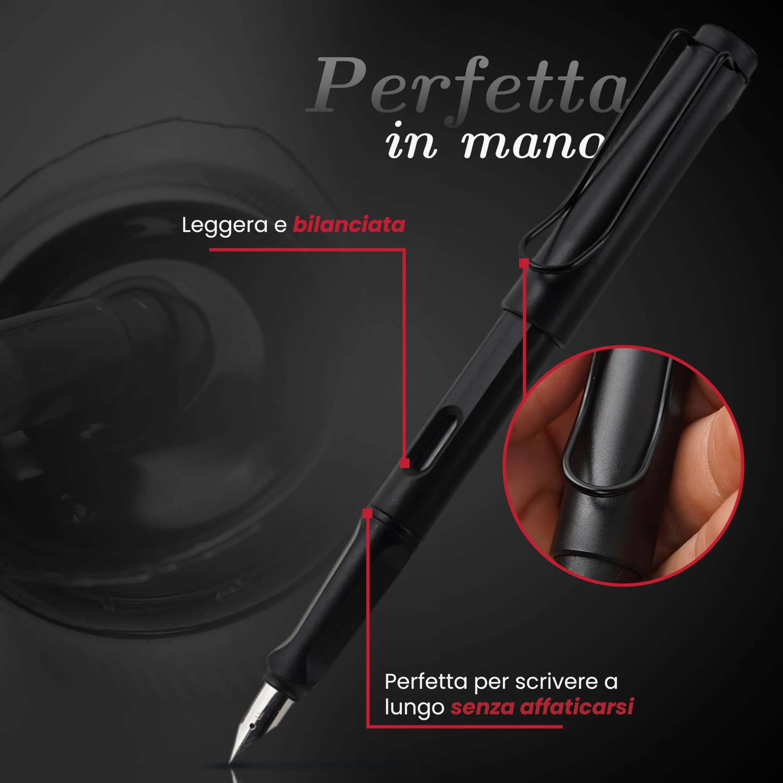 Penna Stilografica Elegante con Pennino in Acciaio Inox, Ricaricabile con 5 Cartucce Incluse