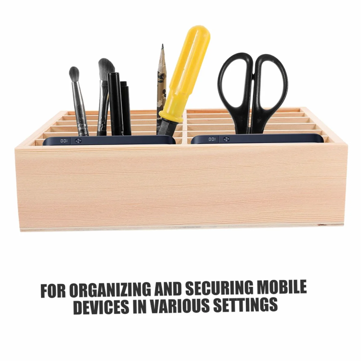 Organizer Per Telefono Da Tavolo in Legno 12 Scomparti, Scatola Portaoggetti Per Cellulare Da Ufficio e Aula, Supporto Da Scrivania Per Gestione Dispositivi Multipli
