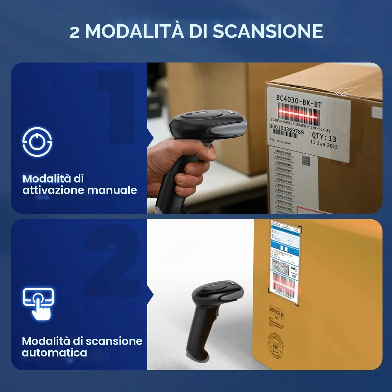 Eyoyo lettore di codici a barre wireless, 2D Bluetooth Barcode Scanner, 2.4G wireless, Bluetooth, USB cablato connessioni 3 in 1 lettore qr code reader, Batteria da 2500 mAh per Phone Tablet Laptop PC