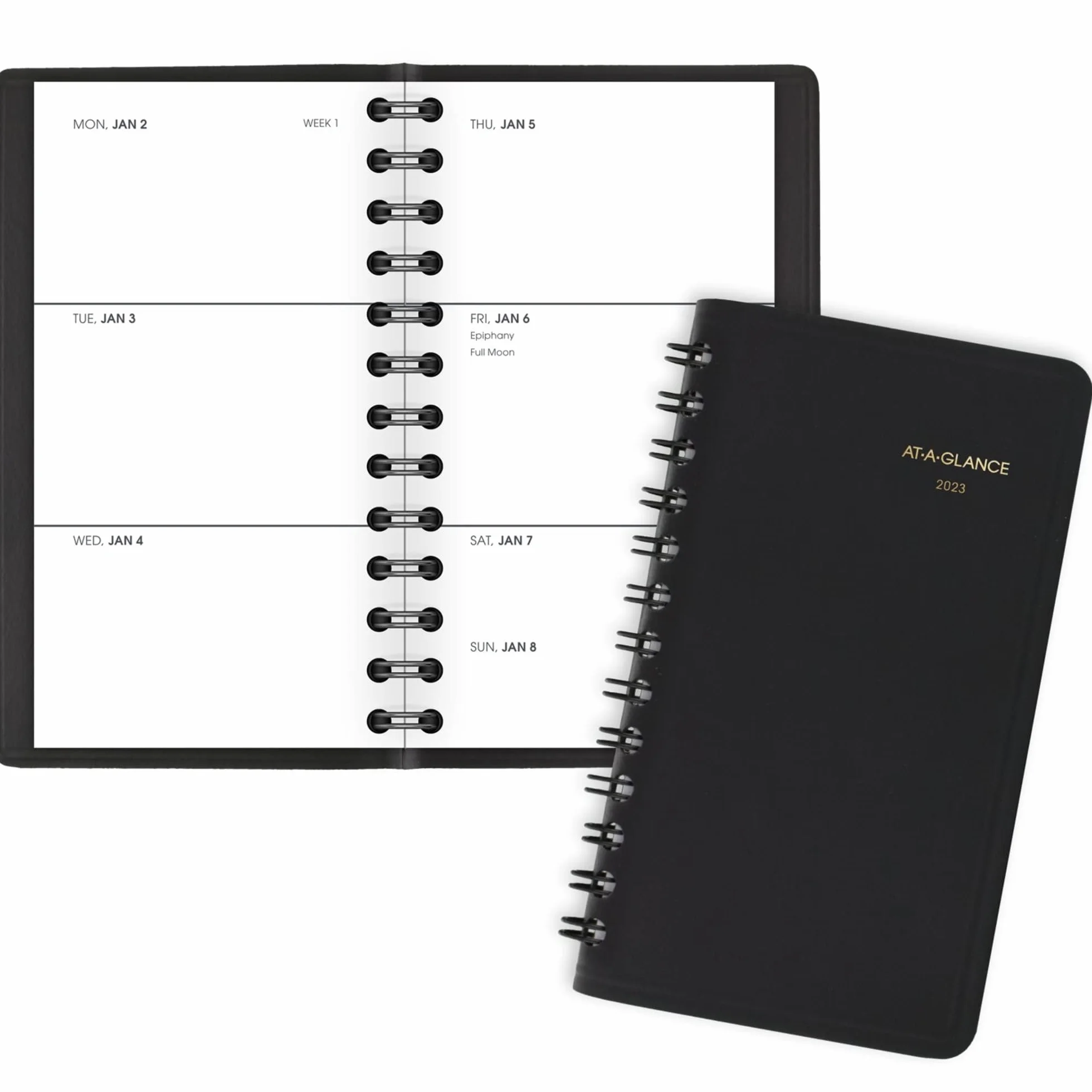 AT-A-GLANCE Calendario tascabile settimanale 2023, 6,3 x 11,4 cm, formato tascabile, senza righe, nero (7003505)