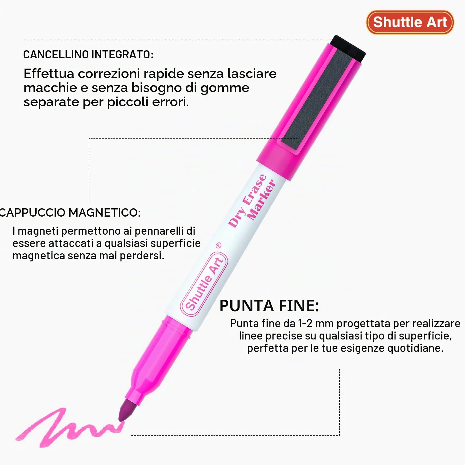 Shuttle Art 15 pennarelli magnetici per lavagna, punta fine, cancellabili a secco