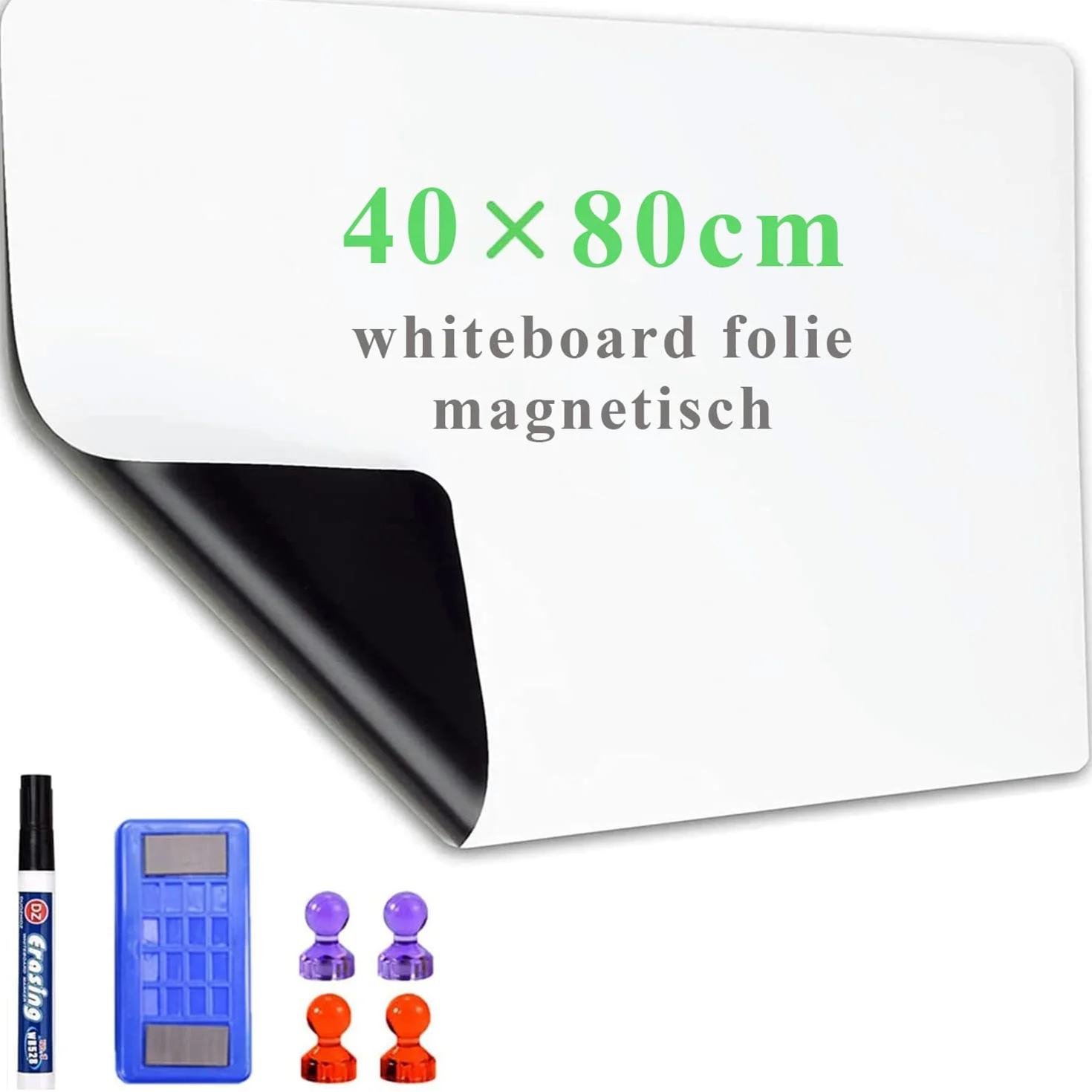 Foglio Lavagna Cancellabile Bianca, 40 × 80cm Adesiva Lavagna Magnetica da parete, Pellicola per lavagna flessibile, per Educatori, Scuole Domestiche, Aule, Uffici