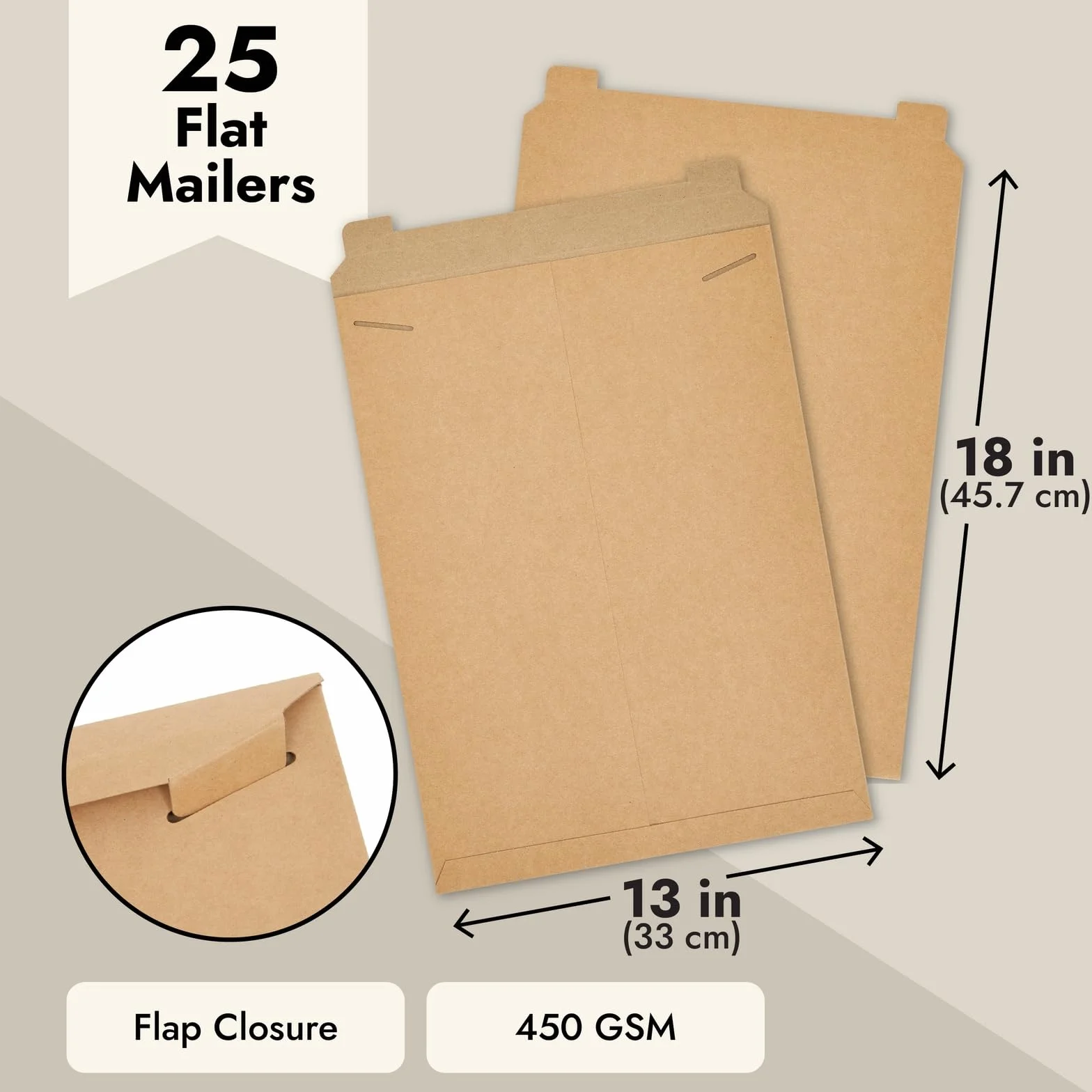 Juvale Buste rettangolari piatte, pesanti 450 g/m², buste postali per stampe e documenti, chiusura con patta adesiva e buste postali, 33 x 45,7 cm, marrone, confezione da 25