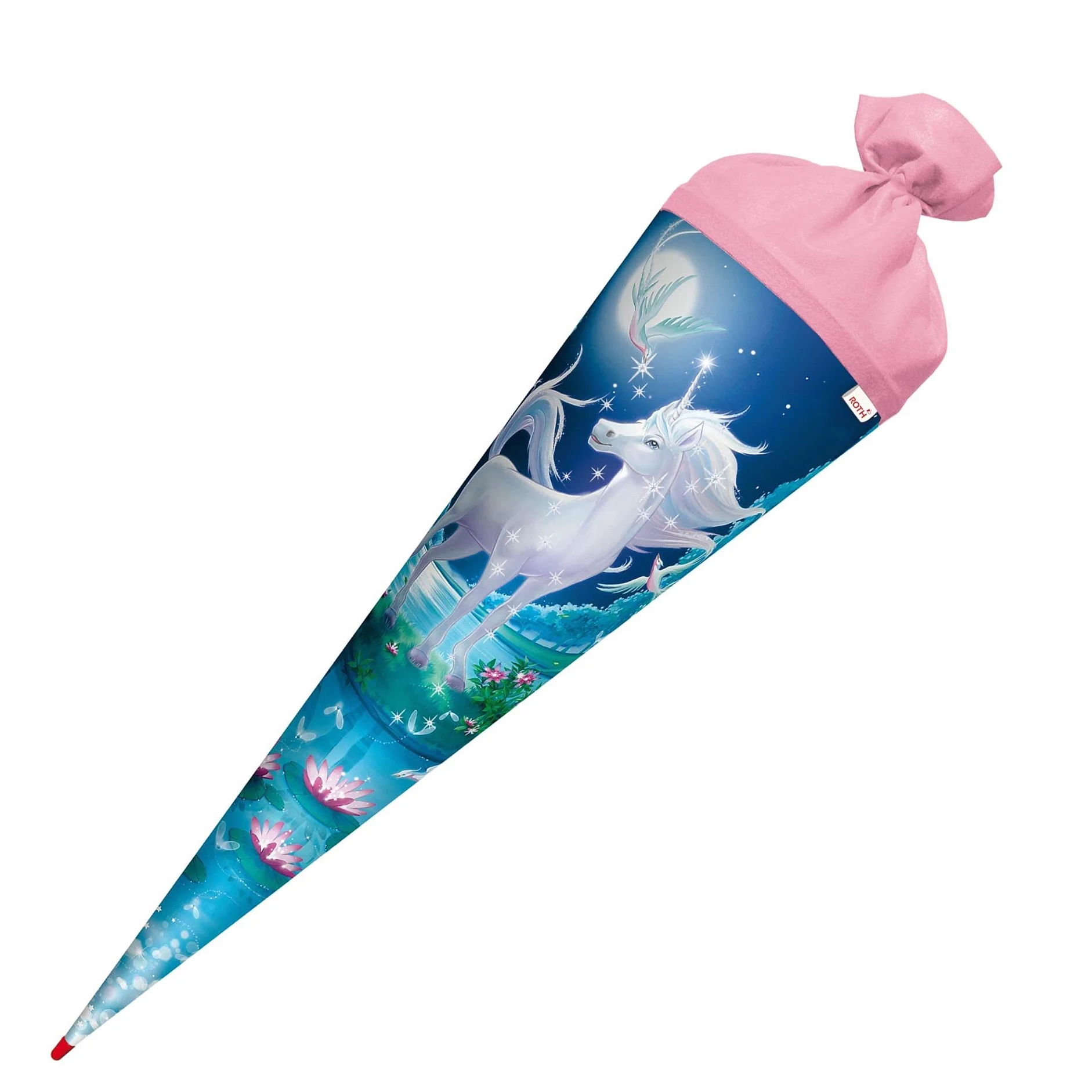 ROTH Cono scolastico grande unicorno lunare 70 cm – Glitter rosso con tappo in feltro