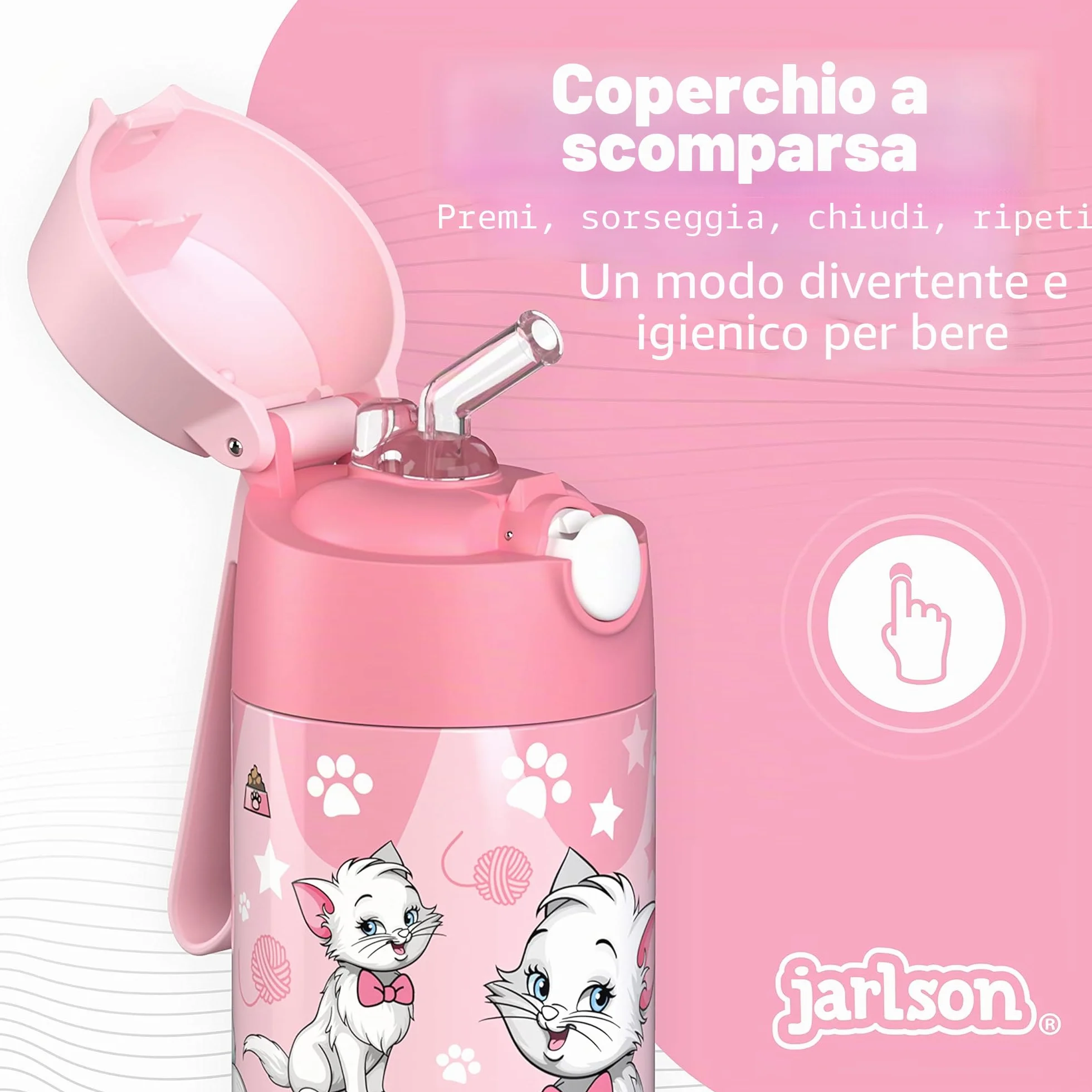 Borraccia Termica Bambini 350ml Acciaio Inox con Cannuccia Senza BPA Jarlson CHARLI