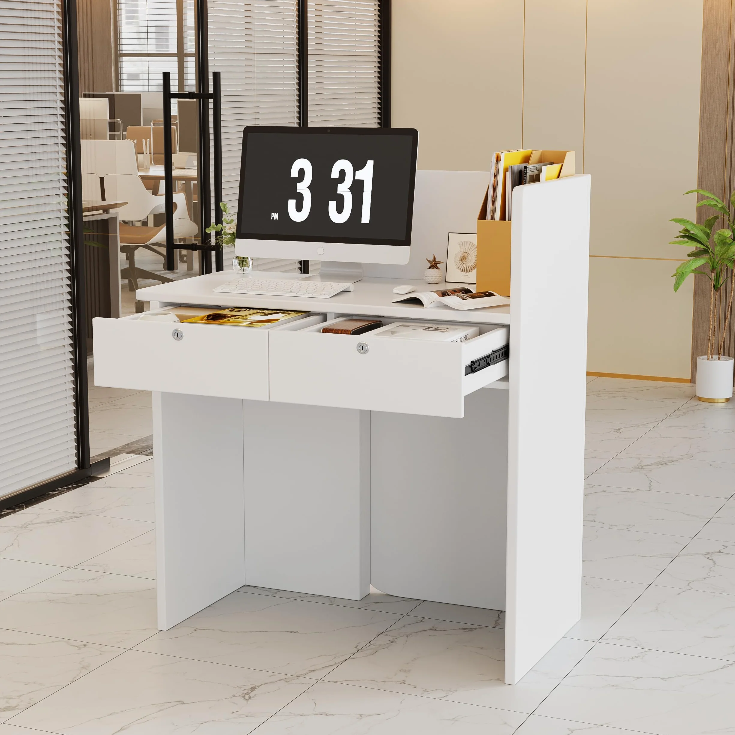 Banco Reception con LED Luce Bancone Reception Ufficio Con Cassetti con serratura Compatto Bancone Vendita Bancone Cassa Piccolo Mobili per reception per Ufficio,Hotel,Centro Estetico 44x80x100CM