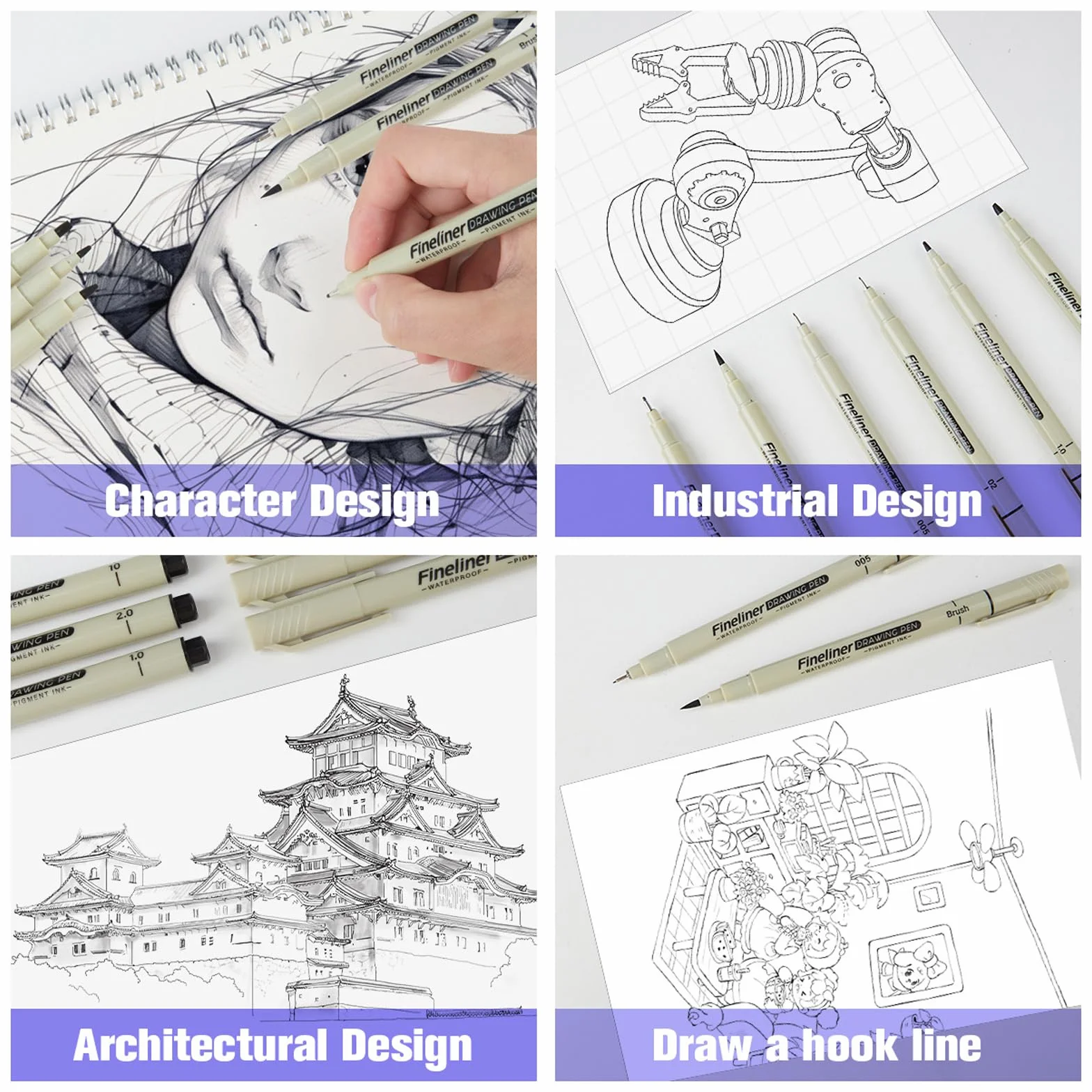Penne da Disegno Nere 12 Pezzi Fineliner Nero Punta Fine Diverse Larghezze per Disegno Tecnico Illustrazioni Schizzi Manga