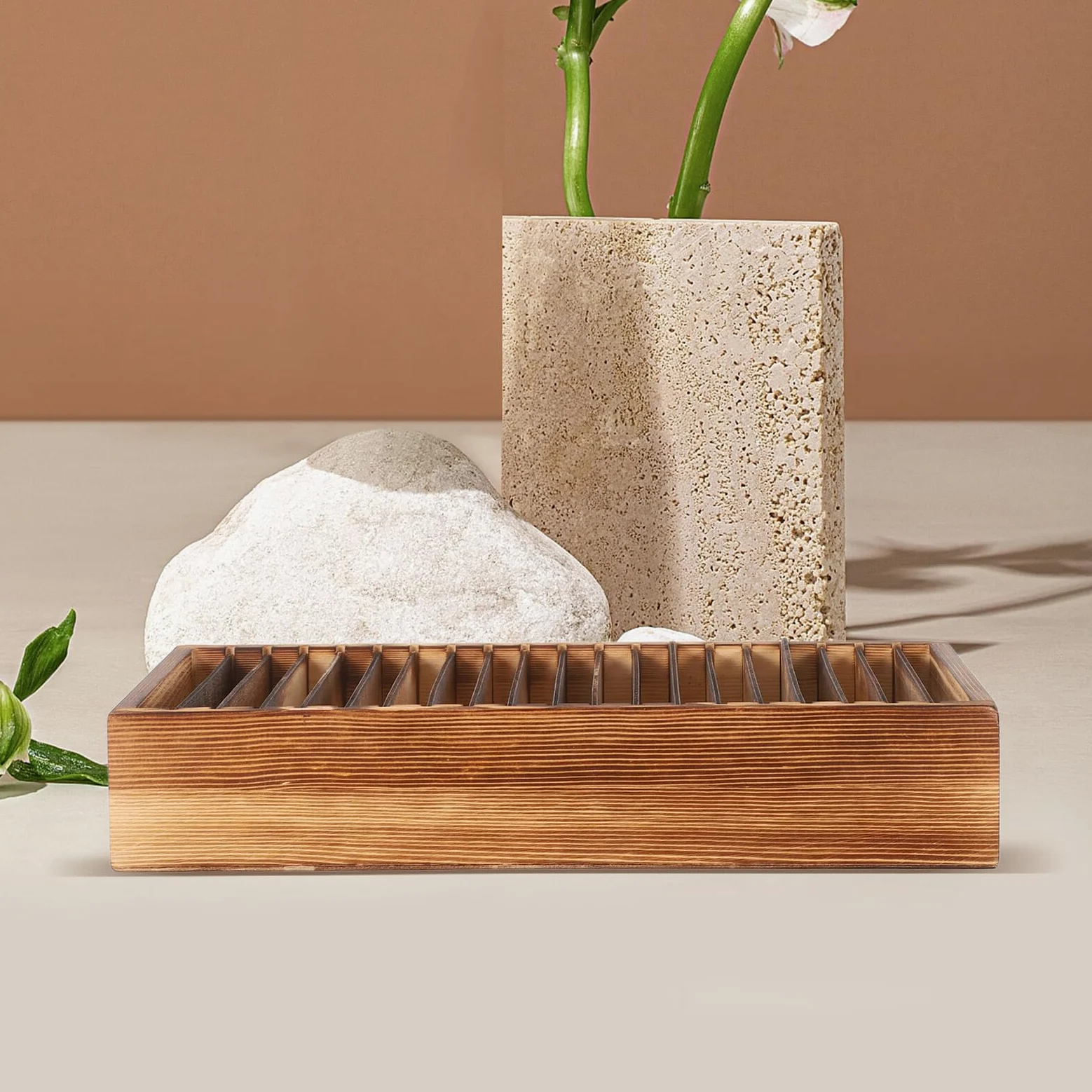 Porta Biglietti da Visita in Legno Naturale con 20 Divisori Staccabili Organizzatore di Carte Portatile Multifunzione per Ufficio e Scrivania Scatola Porta Carte Elegante e