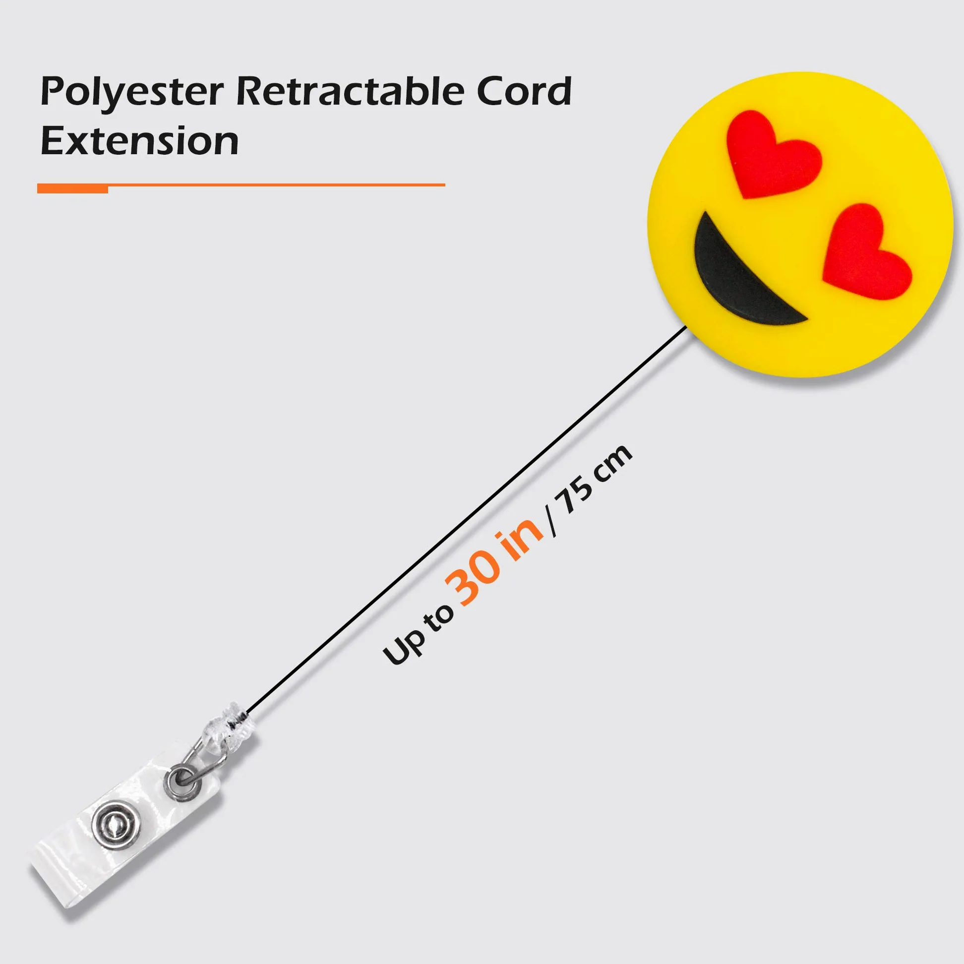 Finex Set da 4 pezzi con clip per badge identificativo sorridente, bobina retrattile, supporto per ufficio, lavoro, infermiera, targhetta, badge, targhette, porta tessere, carino, 76,2 cm, prolunga