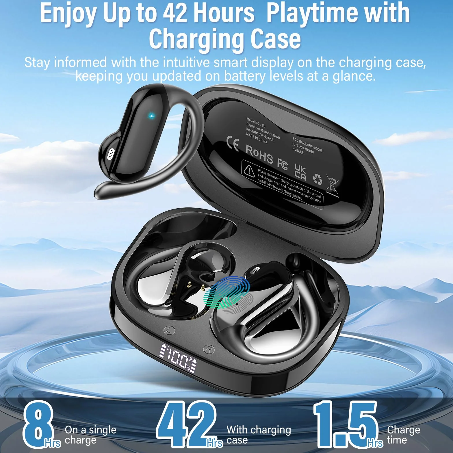 AI Cuffie Traduzione Simultanea, 3-in-1 Bluetooth 5.4 Cuffie Traduzione con 165 Lingue/8 Modalità, 42 Ore Open Ear Auricolari Bluetooth con APP e Codice Autorizz Permanente per Viaggi/Affari/Studio