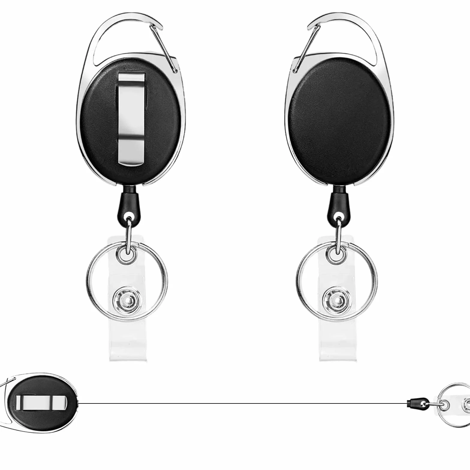Porta Badge Retrattile 2Pcs Clip a Bobina con Portachiavi per Carte d'Identità