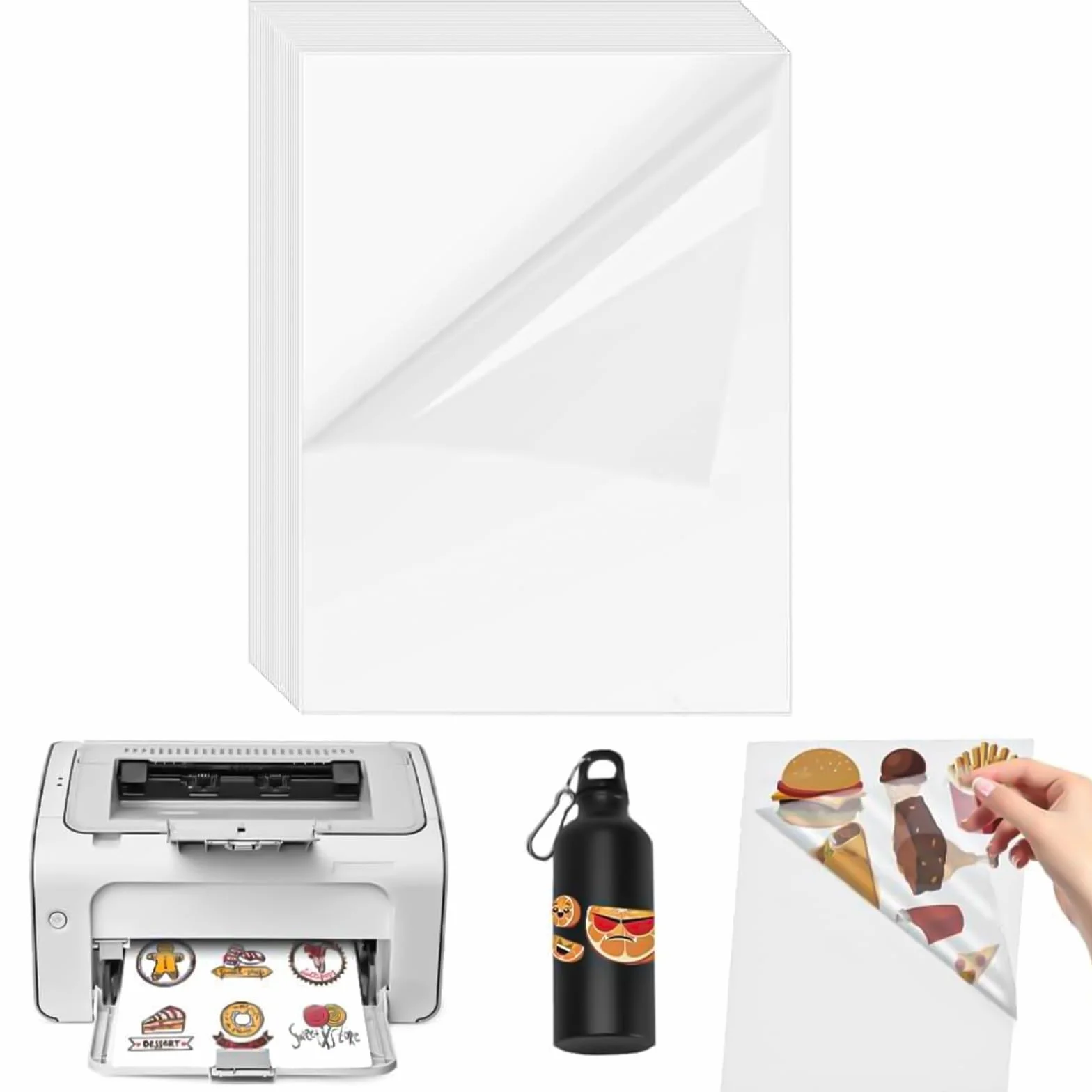 Carta Adesiva Stampabile Trasparente A4, 30 Fogli per Getto d'inchiostro e Laser, 21x29,7 cm