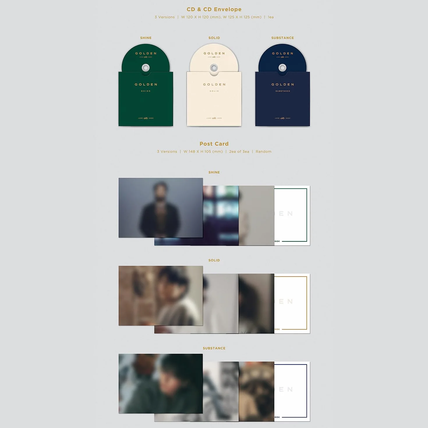 JUNGKOOK GOLDEN SHINE Ver. Book Case Photo Book CD Post Card Poster Photo Card Sticker Set