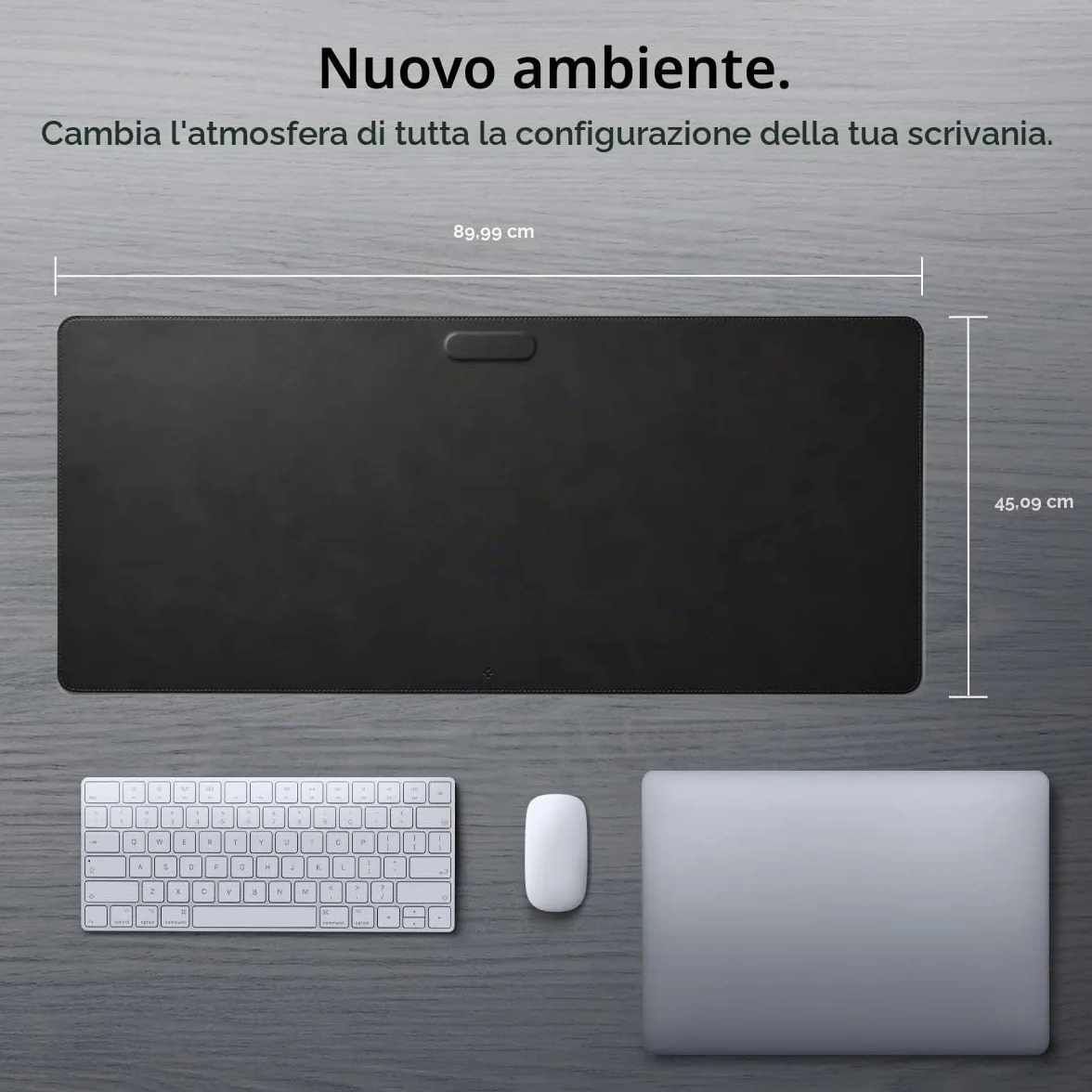 Spigen Tappetino Scrivania in Pelle PU Vegana Velo con Magnete Integrato per Organizzazione Cavi, Sottomano Antiscivolo in Gomma, Tappeto Impermeabile - Nero