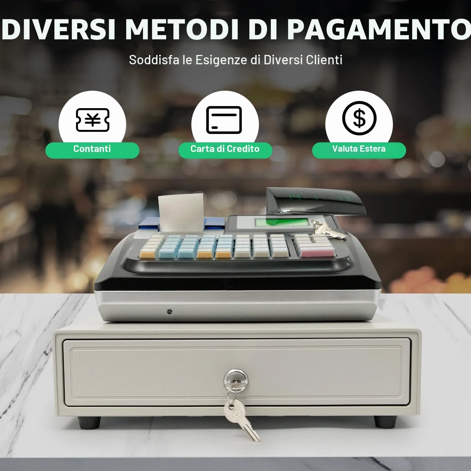 Registratore di Cassa Elettronica per Gastronomia al Dettaglio - Sistema Solido Con 48 Tasti, Display Digitale, 40W - Attrezzato per il Commercio