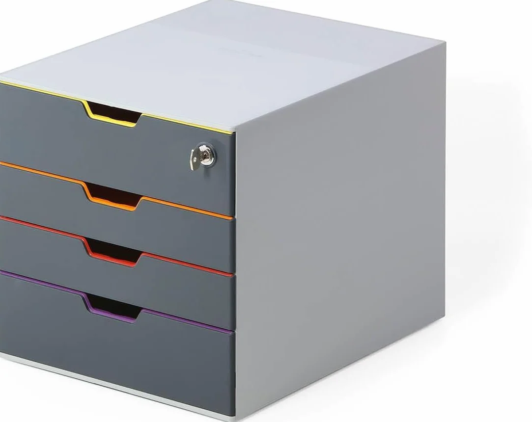 Durable 760627 Varicolor 4 Safe, Cassettiera con 4 Cassetti, 1 con Serratura, Porta Etichetta Rimovibile, 280 x 292 x 356 mm
