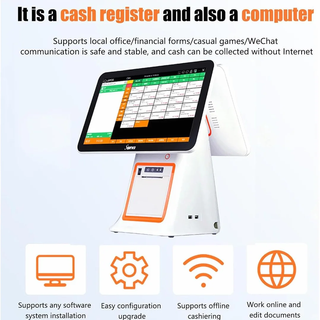 Sistemi Pos per Pc con Touch Screen da 15,6 Pollici, Sistemi Pos con Registratore di Cassa Touch Screen Intelligente Tutto in Uno, CPU-i5 8G + 128G per Ristoranti Aziendali Black