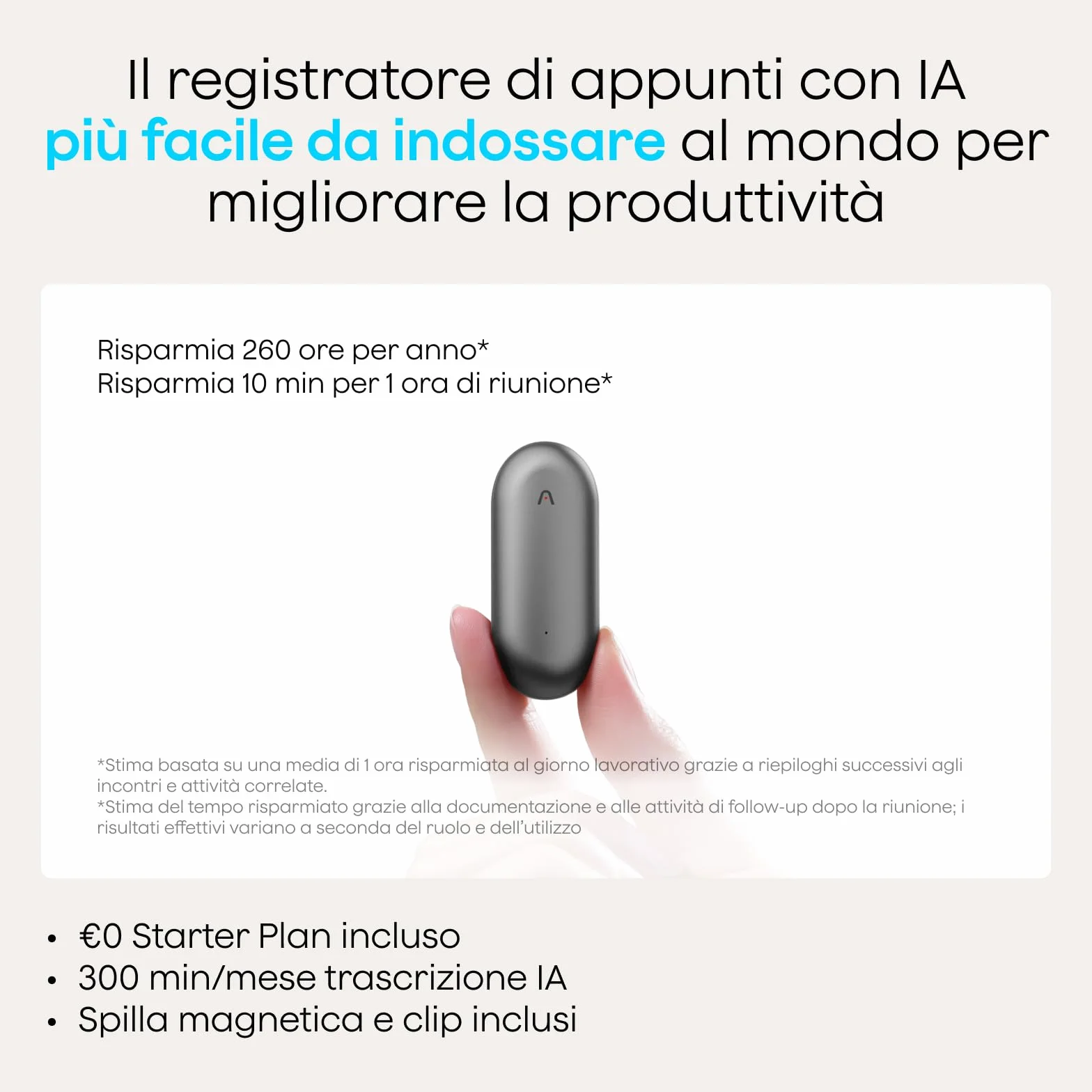 Plaud NotePin Registratore Vocale AI Professionale Audio Digitale Trascrivi Riassumi Tecnologia AI,Team Plan, Appunti Trascrizione Riepilogo per Riunioni Lezioni Colloqui, Grigio