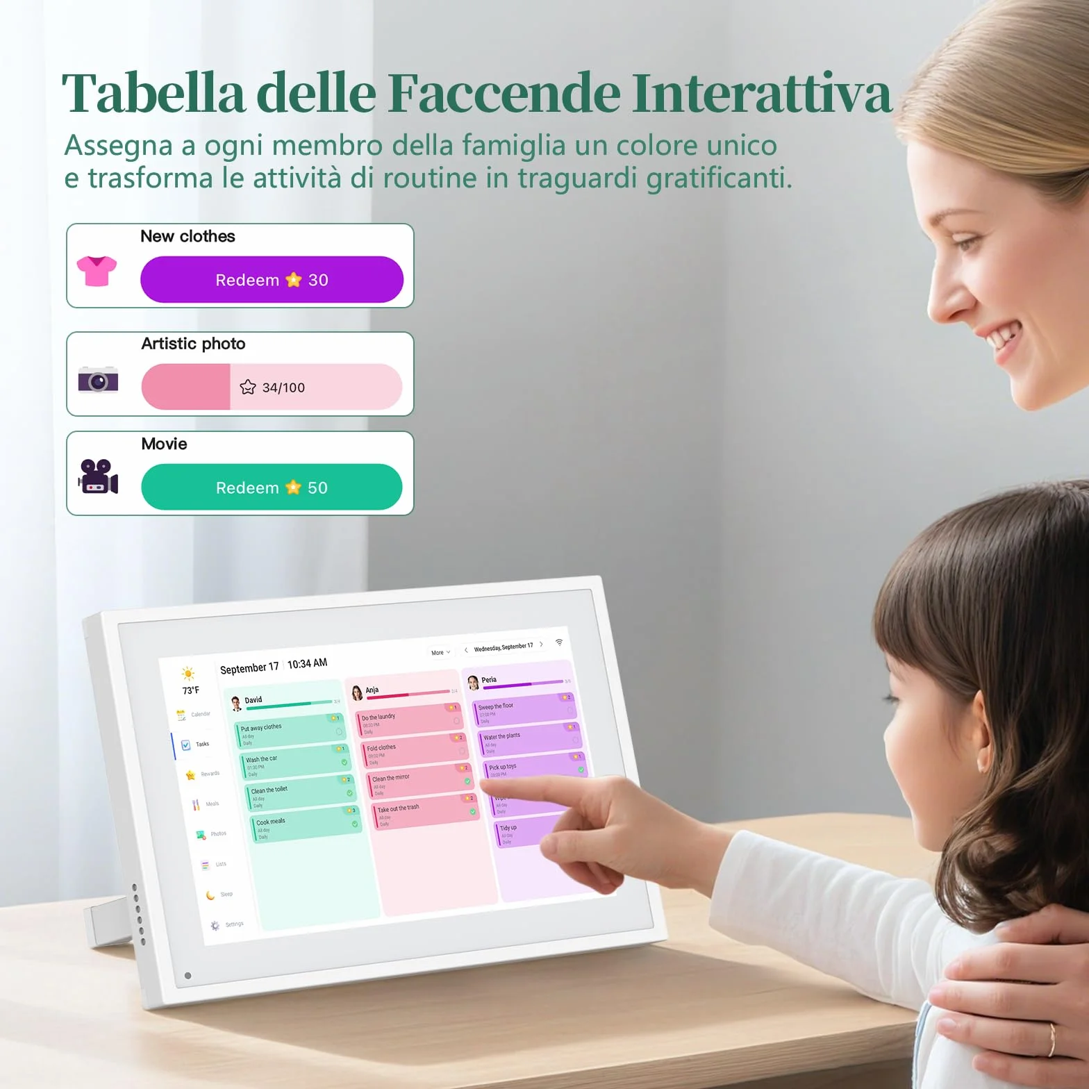 Calendario Digitale da Parete 10,1 Pollici Touch Screen - Planner Familiare con 32GB di Memoria, Cornice Foto Digitale, Sincronizzazione App e Cloud, Agenda Smart