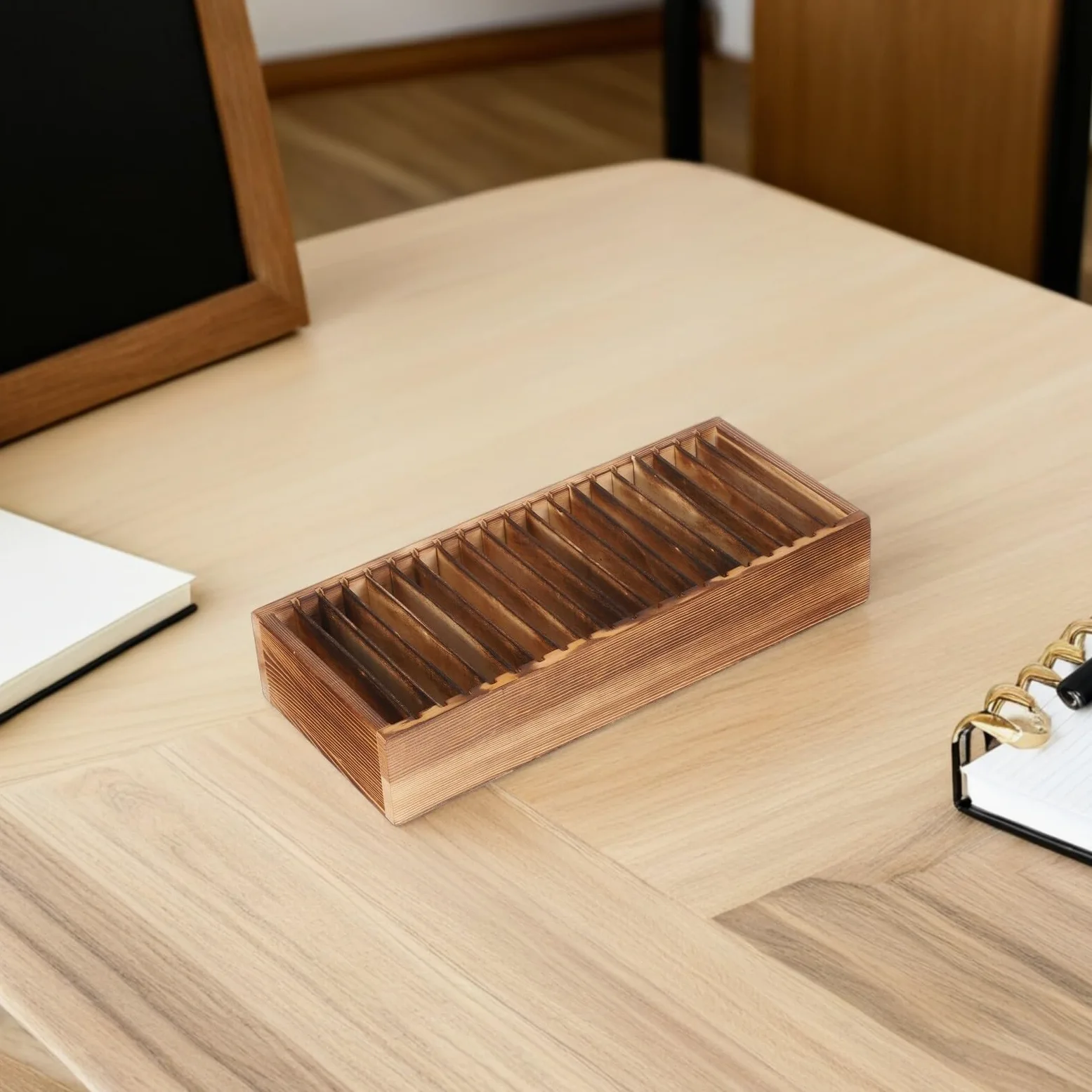 Sosoport Porta Biglietti da Visita in Legno Massello con 20 Scomparti Staccabili Organizer per Biglietti da Visita da Scrivania Scatola per Schede per Ufficio e Casa Design Portatile e
