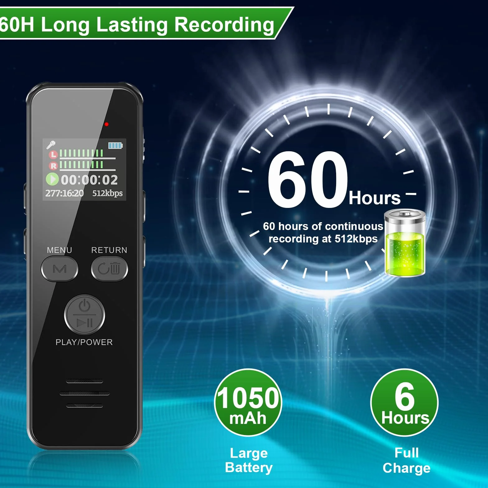 60ORE Registratore Vocale, 64GB Custodia in Metallo, con Attivazione Vocale e Password, USB C Registrazione Audio per Conferenze Riunioni Colloqui Classe