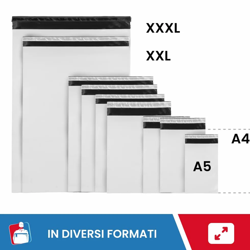 IMBALLAGGI 2000-100 Buste per Spedizioni 350x450+50mm COEX Impermeabile Antistrappo Anti Umidità Bianco Opaco