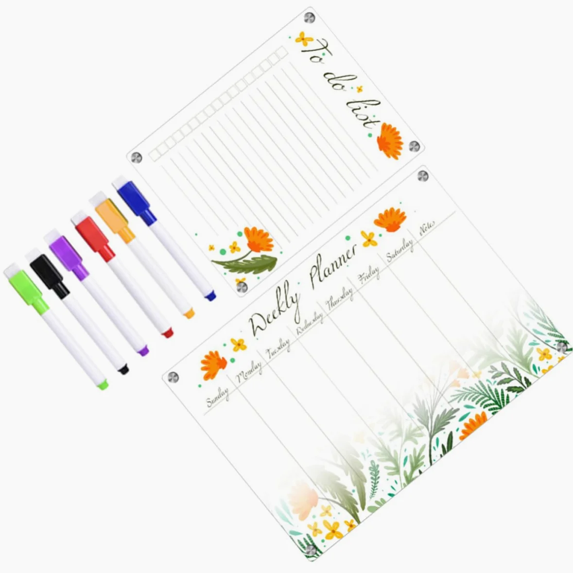 SOLUSTRE Lavagna Magnetica da Frigo in Acrilico Trasparente, Planner Mensile Riutilizzabile e Portatile per Promemoria e Condivisione Orari, Set 8 Pezzi Formato A3+a4