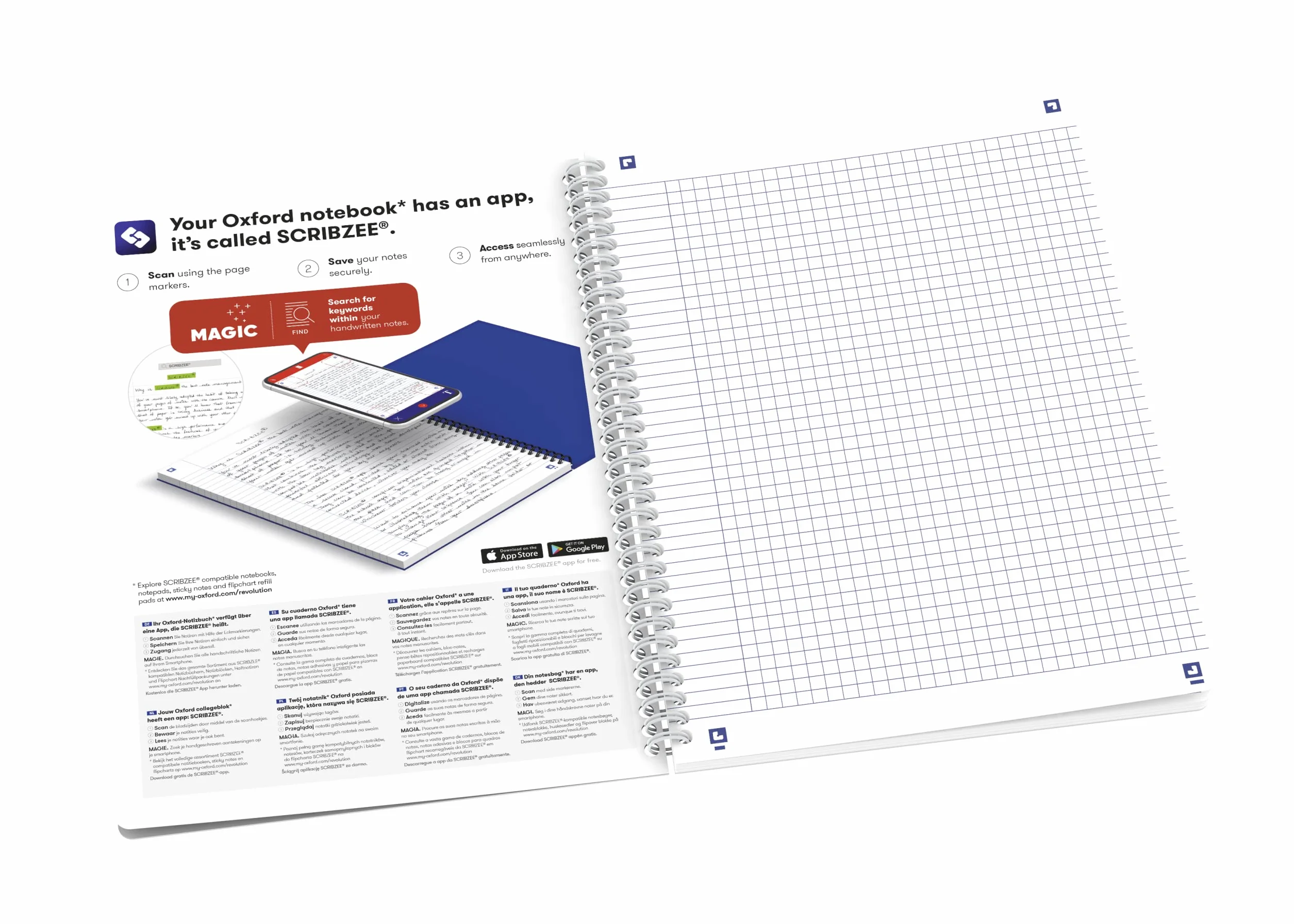 Oxford GO Iconic 400154312 - Quaderno a spirale, formato B5, a quadretti, copertina morbida, 60 fogli, 4 colori, confezione da 5