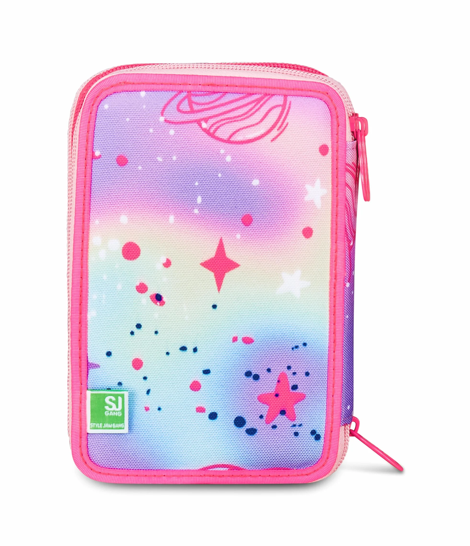 SJ GANG STYLE JAM GANG Astuccio Scuola 3 Zip Rosa Portapenne Triplo Scomparto