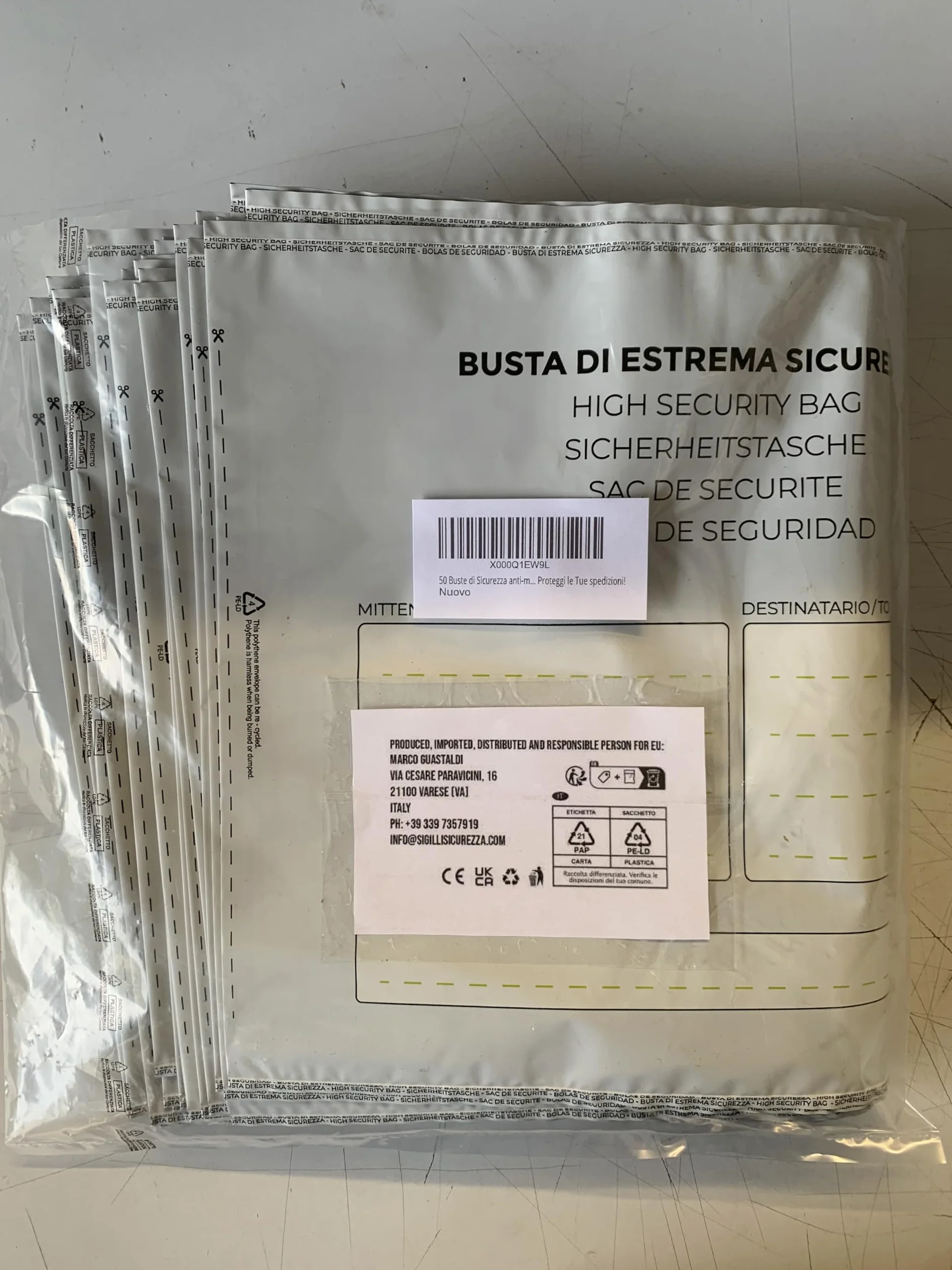 50 Buste di Sicurezza anti-manomissione. Porta documenti e porta valori. Buste monouso con sistema di anti-effrazione. Proteggi le Tue spedizioni!