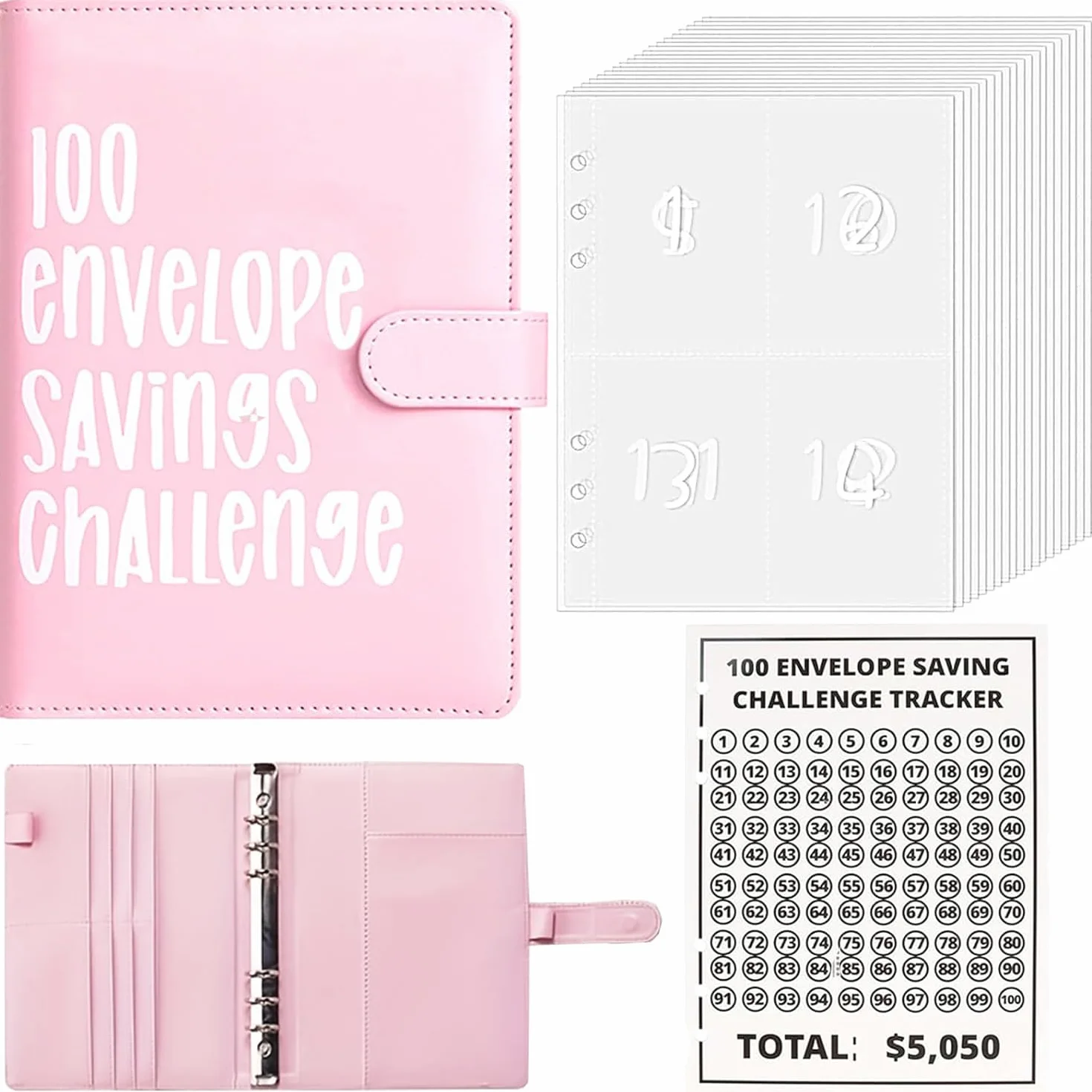 Bilancio Planner Libro del Risparmio Sfida 5050 € Rilegatura a Budget Rosa