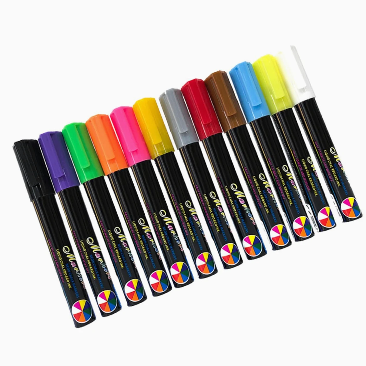 PLAFOPE Set di Pennarelli Fluorescenti Cancellabili 12 Pezzi per Lavagna | Corpo in Plastica Inchiostro Liquido, Punta Rotonda 6mm, Scrittura su Superficie Bianca