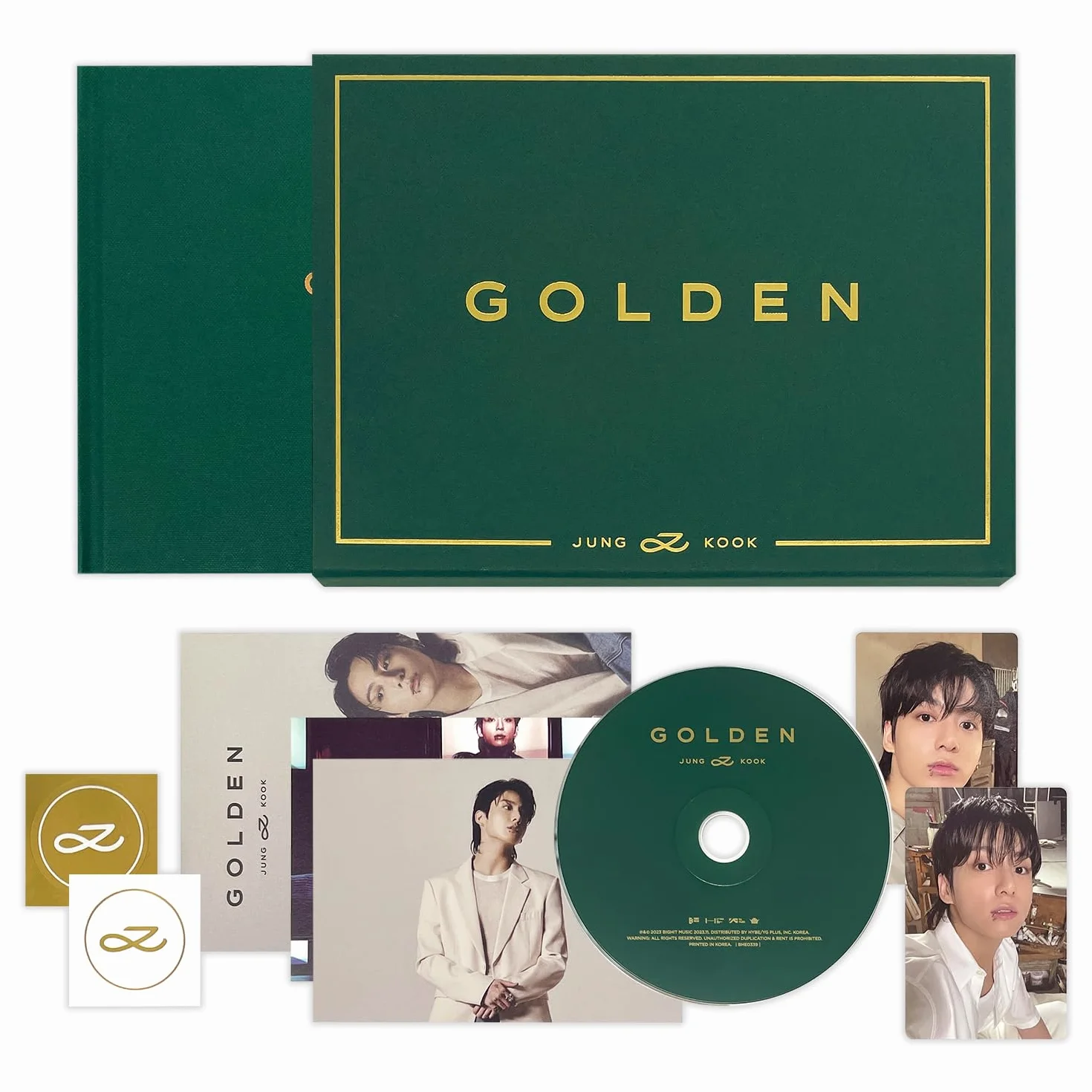 JUNGKOOK GOLDEN SHINE Ver. Book Case Photo Book CD Post Card Poster Photo Card Sticker Set