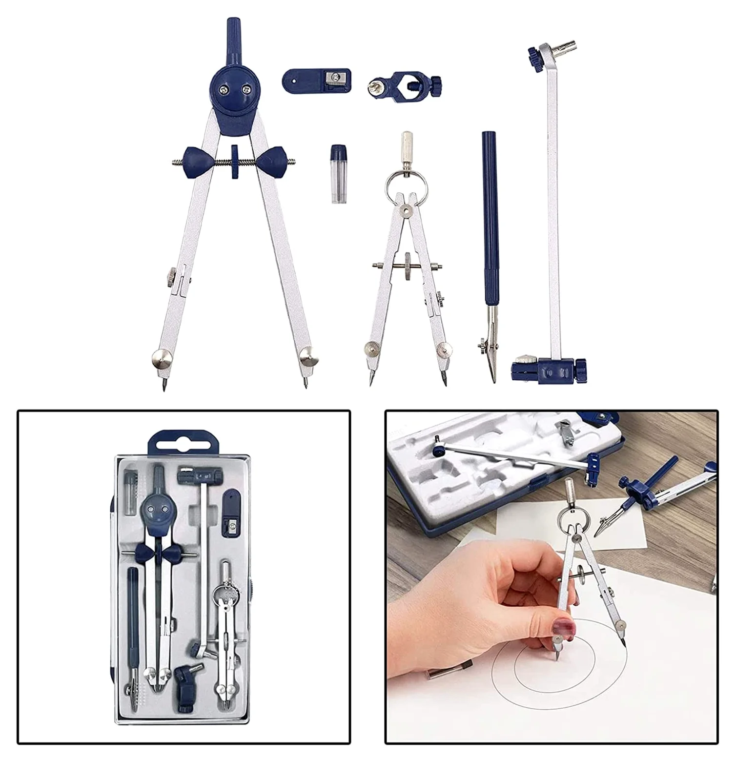 Bussola da Disegno Bussola da Disegno Professionale Kit Bussola da Disegno in Metallo con Barra di prolunga, Set di Geometria Bussola per Geometria, per Ingegneri e Studenti