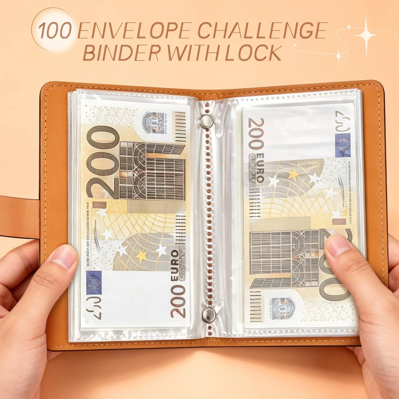 Raccoglitore per Risparmi con 100 Buste e Lucchetto, Libretto per Sfide di Risparmio (Nero)