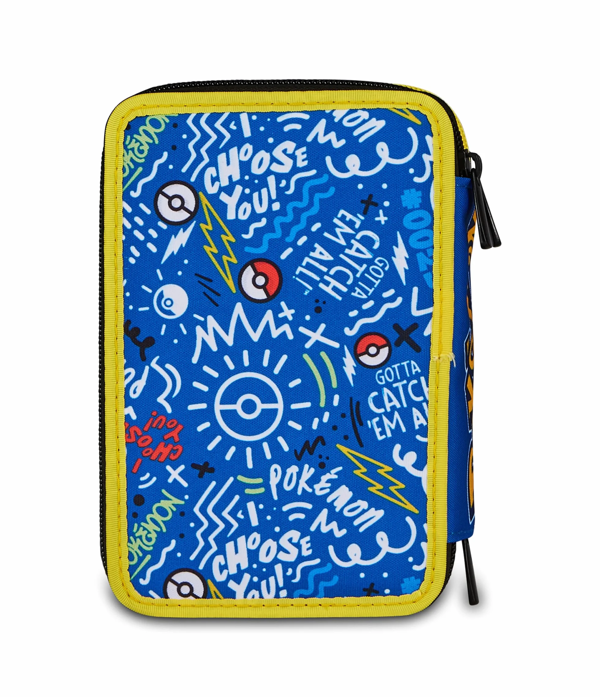 Seven Pokemon Astuccio 3 Zip, Triplo Scomparto, Completo di Matite, Pennarelli, Colori, Accessori Zaino, Elementari, Medie, Pikachu, Bambini e Bambine, giallo/blu
