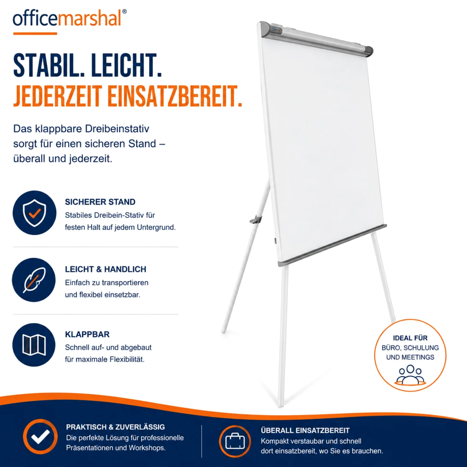 OfficeMarshal Lavagna magnetica con base a rotelle, 73 x 105 cm, regolabile in altezza fino a 210 cm, scrivibile, lavabile a secco, magnetica (coyote)