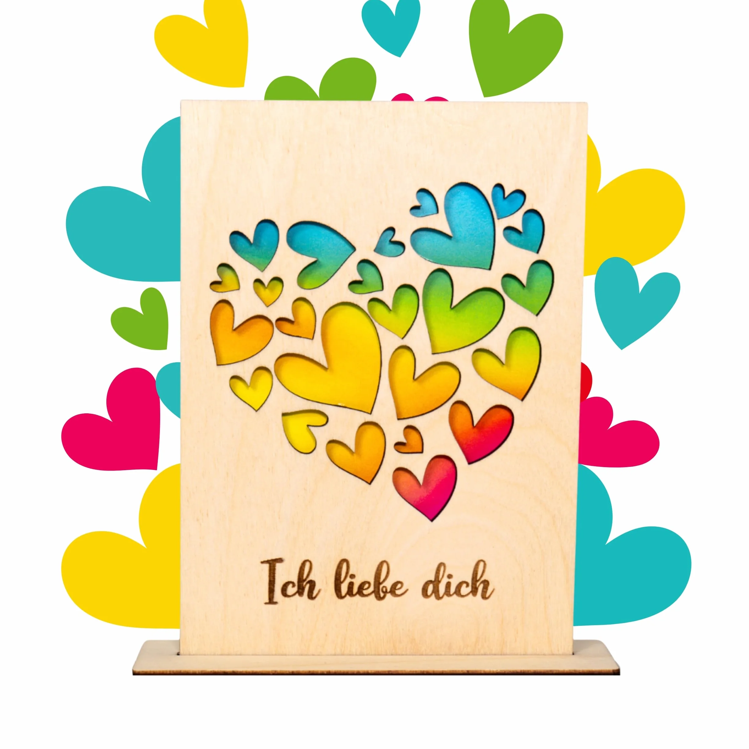 Biglietto di San Valentino in legno di betulla, regalo romantico tagliato al laser