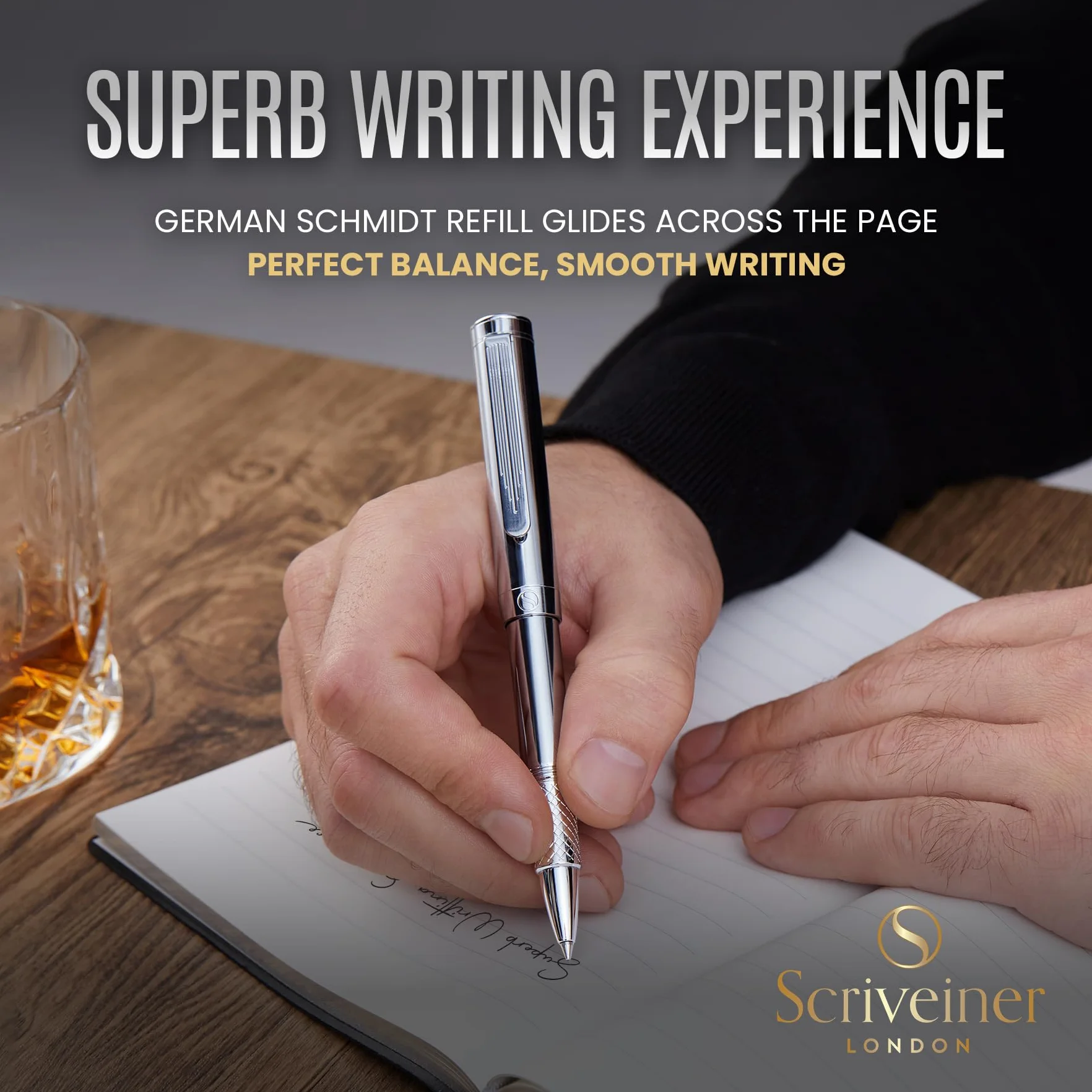 Scriveiner Rollerball EDC Argento cromato penna tascabile pesante lusso regalo