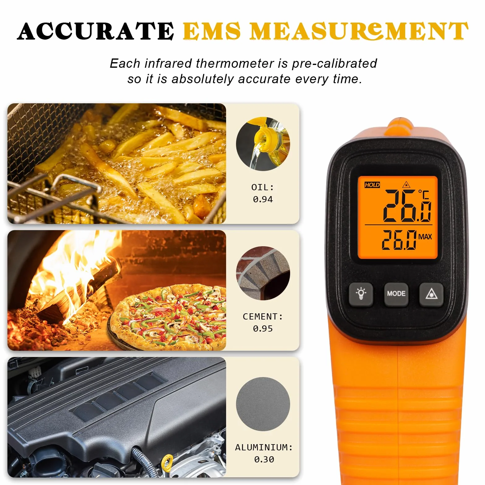 Termometro Laser Infrarossi -50°C -550°C Display LCD Regolabile per Cucina Forno Pizza