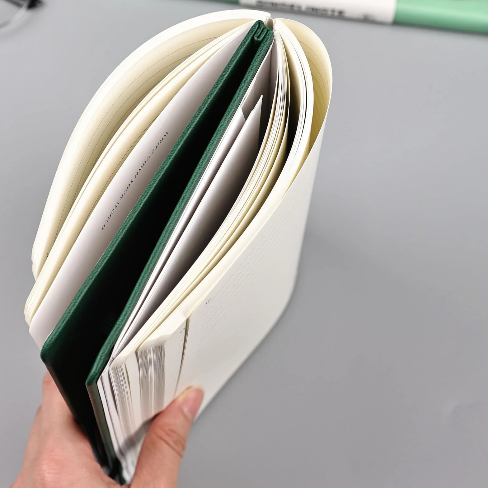Taccuino a righe formato A5, 192 pagine numerate, con copertina rigida, 100 g/m², carta senza sbavature, copertina rigida con segnalibri, portapenne, tasca interna (verde)