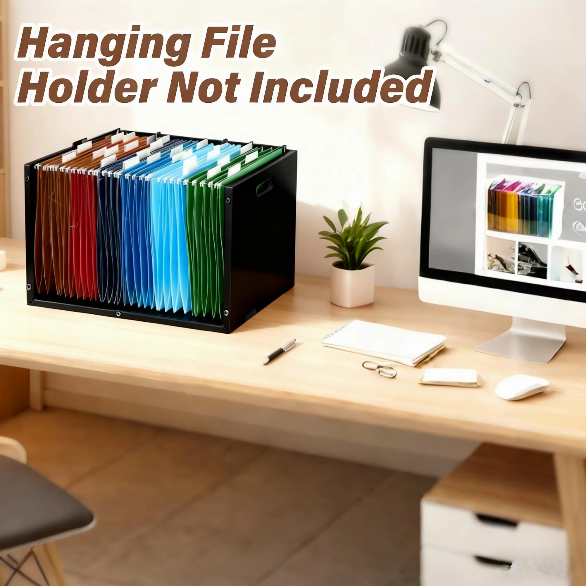 Scatola organizer da appendere con manico, organizer per cartelle in acrilico, formato lettera, portatile, da appendere, per casa, ufficio, scrivania, documenti, nero