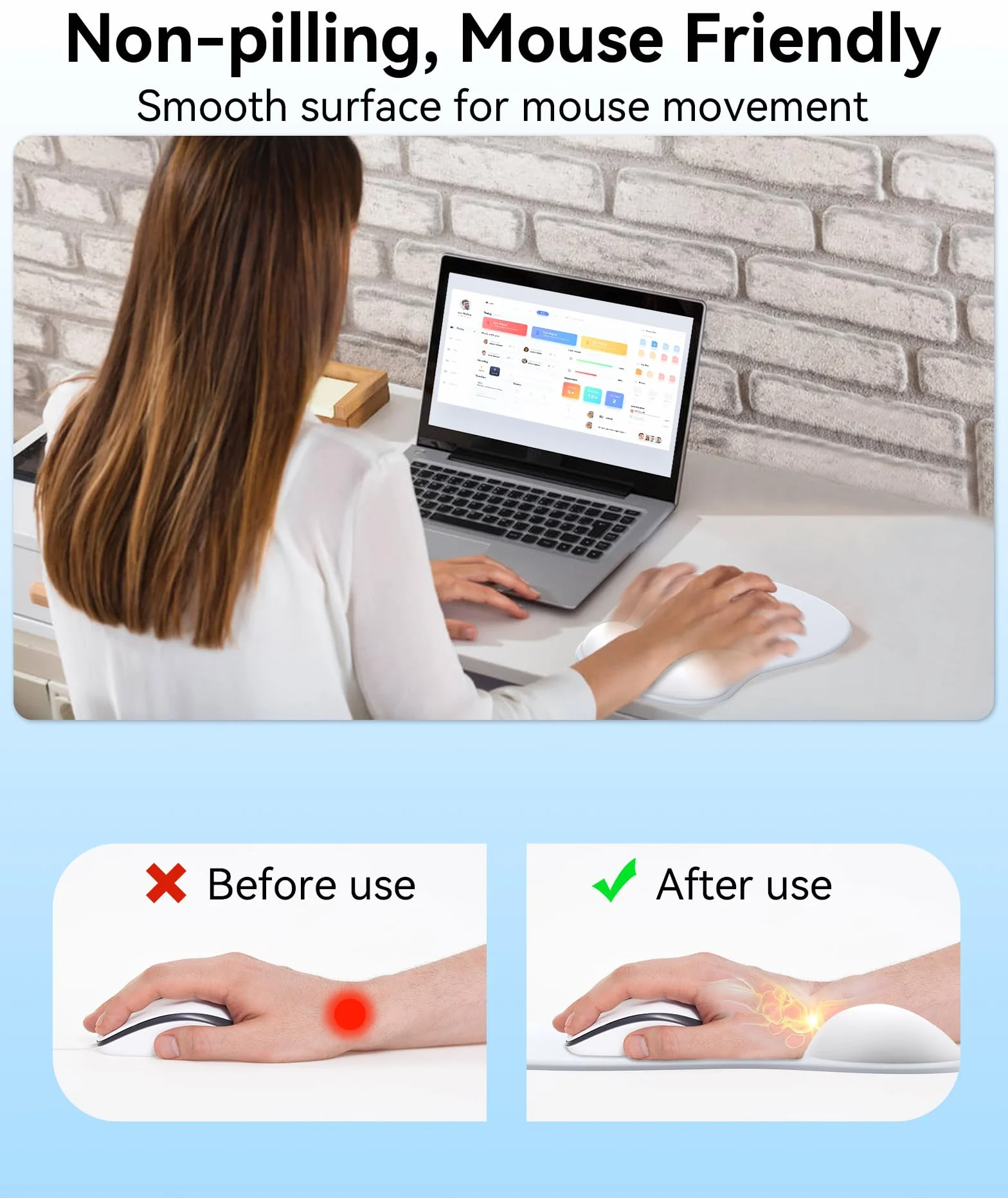 Ergonomico Tappetino Mouse con Poggiapolsi Gel, Base Antiscivolo Grigio Argento per Casa Ufficio
