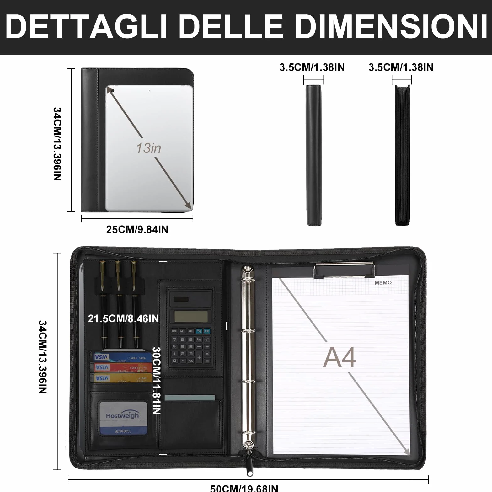 Leathario Cartella Portadocumenti A4 in Pelle PU Portablocchi Unisex per Ufficio Conferenza Cartellina Custodia Organizzatore con Quaderno regalo uomo
