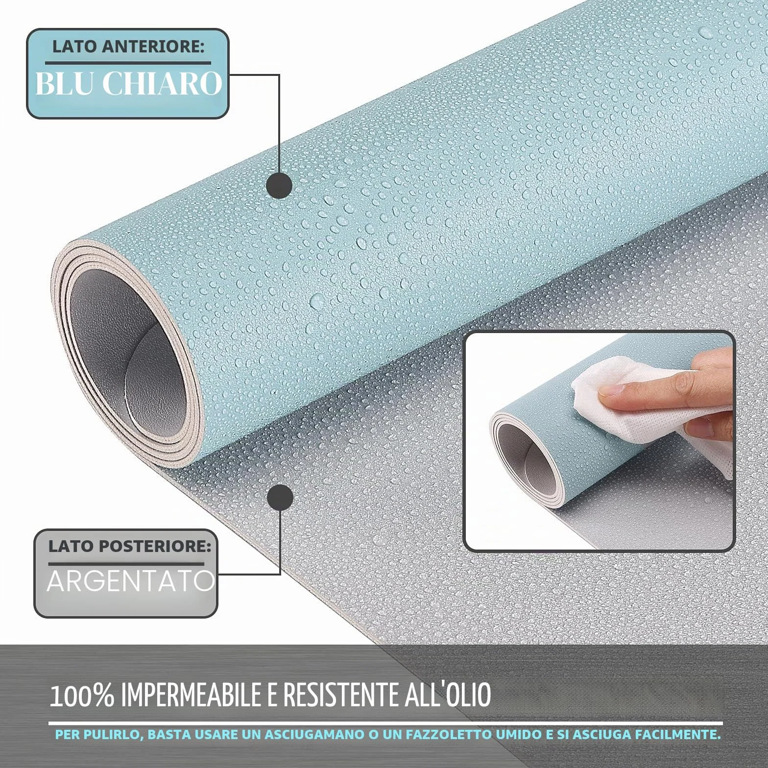 Knodel Tappetino Scrivania 80x40cm Similpelle PU Doppia Facciata Azzurro